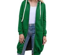Sweat à Capuche zippé décontracté en Polyester Wateresty for Femme, Longueur Genou, en Polaire, avec Poches latérales(Green B,XXXXX-Large)