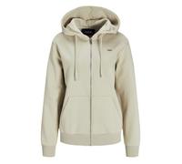 Sweat à capuche zippé en coton mélangé écru uni avec une coupe droite XS