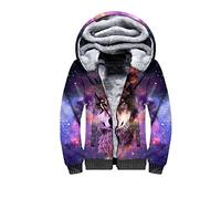 Sweat à capuche zippé en polaire imprimé loup 3D pour homme et femme - Veste d'hiver chaude double plus en velours pour cosplay, 4, M