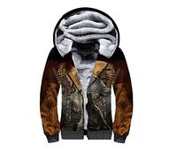 Sweat à capuche zippé en polaire imprimé loup 3D pour homme et femme - Veste d'hiver chaude double plus en velours pour cosplay, 5, XXL