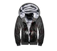 Sweat à capuche zippé en polaire imprimé loup 3D pour homme et femme - Veste d'hiver chaude double plus en velours pour cosplay, 3, XL