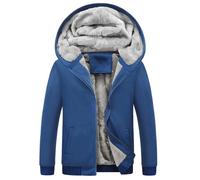 Sweat à capuche zippé en polaire pour homme avec fermeture éclair intégrale - Cardigan rembourré épais de couleur unie - Pull à manches longues, bleu, L