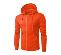 Sweat à capuche zippé en polaire pour homme - Veste chaude pour homme - Coupe ajustée - Poids moyen - Veste d'entraînement en plein air - Veste à manches longues, Orange, L