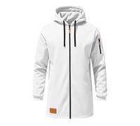 Sweat à capuche zippé mi-long pour homme - Automne 2025 - Tailles étendues - Idéal pour le week-end, blanc, XXL