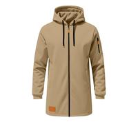 Sweat à capuche zippé mi-long pour homme - Automne 2025 - Tailles étendues - Idéal pour le week-end, kaki, L
