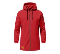 Sweat à capuche zippé mi-long pour homme - Automne 2025 - Tailles étendues - Idéal pour le week-end, Rouge, S