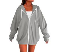 Sweat à capuche zippé pour femme 2025 automne hiver surdimensionné Y2k décontracté mignon avec poches, gris, 5XL