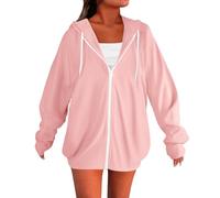 Sweat à capuche zippé pour femme 2025 automne hiver surdimensionné Y2k décontracté mignon avec poches, rose, XL