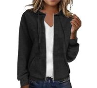 Sweat à capuche zippé pour femme avec poches et cordon de serrage - Léger - Couleur unie - Veste décontractée à manches longues - Vêtements de sport ouverts sur le devant pour le printemps et