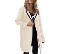 Sweat à capuche zippé pour femme Grande taille Lonline Sweat à capuche ample décontracté confortable uni recyclé Sweat à capuche Automne Hiver Mode Transitionnelle Vestes avec poches, 2# Beige, 5XL