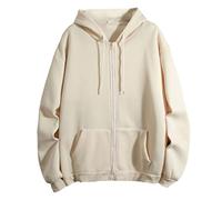 Sweat à capuche zippé pour femme - Grande taille - Vestes thermiques - Pull à capuche uni - Veste de sport à capuche - Hauts chauds - Manches longues, beige, M