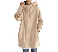 Sweat à capuche zippé pour femme hiver à manches longues couleur unie décontracté manteau mi-long Robe De Chambre Polaire Longue Chaude