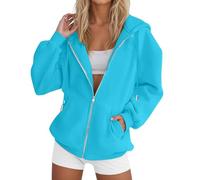 Sweat à capuche zippé pour femme - Léger - Léger - Fermeture éclair intégrale - Doux et confortable - Pour tous les jours - Sweat à capuche zippé en polaire pour l'automne et l'hiver, bleu ciel, M