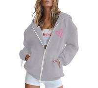 Sweat à capuche zippé pour femme - Oversize - Harajuku - T-shirt à manches longues - Décontracté - Pour adolescentes et filles - Sweat à capuche - Imprimé d'amour - Pour le sport, le fitness
