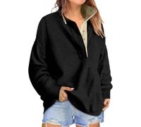 Sweat à Capuche zippé pour Femme, Pull Oversize à Boutons, Manches Longues, Noir, Taille M