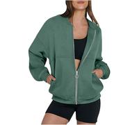 Sweat à capuche zippé pour femme - Sans capuche - Hiver - Manches longues - Couleur unie - En coton - Manches longues - Veste de mi-saison - Y2k - T-shirt de sport streetwear, #04 Vert., XL