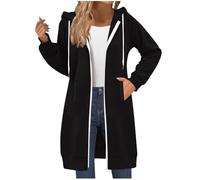 Sweat à Capuche zippé pour Femme, surdimensionné Double Fermeture éclair Long Couleur Unie Sweat-Shirts à Capuche Hauts à Manches Longues décontractés Coupe Ample Longs d'hiver avec Poches