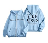 Sweat à capuche zippé pour femme Trust In The Lord - Joli couple - Confort Jésus Love Like Jésus - Uni - Tendance - Cordon de serrage - Lettre chrétienne - Graphique - Doublure en polaire - Country