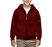 Sweat à capuche zippé pour garçons et enfants - Avec fermeture éclair et poche - Couleur unie - Sweat à capuche - Manches longues - Streetwear - Pour enfants et adolescents de 4 à 15 ans, Bordeaux