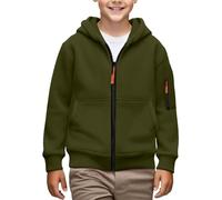 Sweat à capuche zippé pour garçons et enfants - Avec fermeture éclair et poche - Couleur unie - Sweat à capuche - Manches longues - Streetwear - Pour enfants et adolescents de 4 à 15 ans, vert, 150