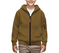Sweat à capuche zippé pour garçons et enfants - Avec fermeture éclair et poche - Couleur unie - Sweat à capuche - Manches longues - Streetwear - Pour enfants et adolescents de 4 à 15 ans, marron, 150