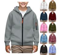 Sweat à capuche zippé pour garçons et enfants - Avec fermeture éclair et poche - Couleur unie - Sweat à capuche - Manches longues - Streetwear - Pour enfants et adolescents de 4 à 15 ans, gris, 150