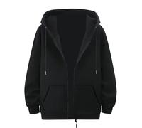 Sweat à capuche zippé pour homme - Cardigan uni à fermeture éclair intégrale - Veste tendance légère avec poche - Manches longues - Cordon de serrage - Pull confortable - Cardigan côtelé, Noir , 4XL