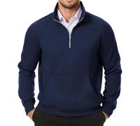 Sweat à capuche zippé pour homme - Col montant décontracté demi-fermeture éclair uni Poche kangourou Pull d'hiver classique à manches longues Unisexe Pull ample Doux Confortable Sweat-shirt Randonnée