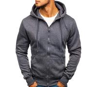 Sweat à capuche zippé pour homme - Confortable - Manches longues - Style décontracté - Bloc de couleurs - Patchwork confortable - Avec poches, gris foncé, L