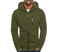 Sweat à capuche zippé pour homme - Coupe ajustée - Fermeture éclair intégrale - Manches longues - Tendance - Coupe-vent - Streetwear d'extérieur avec poches, vert militaire, XXL