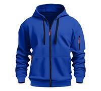 Sweat à capuche zippé pour homme décontracté uni, bleu, XXL