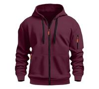 Sweat à capuche zippé pour homme décontracté uni, bordeaux, XXL
