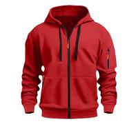 Sweat à capuche zippé pour homme décontracté uni, Rouge, M