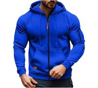 Sweat à capuche zippé pour homme en polaire décontracté à manches longues avec cordon de serrage chaud et confortable avec cordon de serrage, bleu, XXXXL
