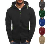 Sweat à capuche zippé pour homme en polaire surdimensionné à manches longues avec fermeture éclair et poches zippées, Noir , S