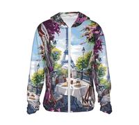 Sweat à capuche zippé pour homme et femme - Café parisien avec motif Eiffel - Manches longues - Avec poches, Noir/blanc, L
