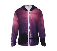 Sweat à capuche zippé pour homme et femme - Orage violet violet à capuche soleil chemise à manches longues hommes femmes avec poches, Noir/blanc, M