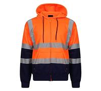 Sweat à capuche zippé pour homme - Haute visibilité - Manches longues - Vêtement de travail, Orange/bleu marine, XXXL