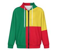 Sweat À Capuche Zippé pour Homme Imprimé Drapeau du Bénin Sweat-Shirt À Manches Longues pour Homme Et Femme Imprimé Drapeau National Surdimensionné Taille XXL