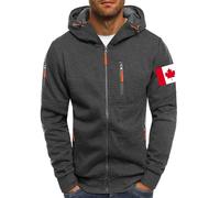 Sweat à capuche zippé pour homme, imprimé drapeau du Canada, sweatshirts amples à manches longues avec cordon de serrage, poches avant, vêtements d'extérieur patriotiques canadiens, patchwork, pull à