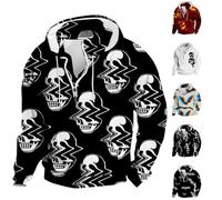 Sweat à capuche zippé pour homme - Imprimé squelette extraterrestre - Pull en polaire décontracté - Confortable et chaud - Cordon de serrage - Effrayant, rose, XL