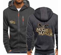 Sweat À Capuche Zippé pour Homme Sweat-Shirt À Capuche pour Monster Hunter Veste Chaude Pull Zippé Manteau De Sport avec Poches,Grey-XXL
