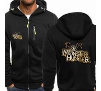 Sweat À Capuche Zippé pour Homme Sweat-Shirt À Capuche pour Monster Hunter Veste Chaude Pull Zippé Manteau De Sport avec Poches,Black-M