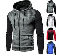 Sweat à capuche zippé pour homme - Sweat-shirt imprimé de couleur unie décontracté patchwork pull à manches longues avec cordon de serrage pull automne hiver polaire chaud sweat-shirt léger respirant
