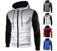 Sweat à capuche zippé pour homme - Sweat-shirt imprimé de couleur unie décontracté patchwork pull à manches longues avec cordon de serrage pull automne hiver polaire chaud sweat-shirt léger respirant