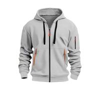 Sweat à capuche zippé pour homme - Taille M - Polaire - Fermeture éclair intégrale - Manches longues - Confortable - Cordon de serrage - Poches décontractées - Couleur unie - Vêtements de sport, gris