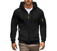 Sweat à capuche zippé pour hommes avec poches, manches longues, bord côtelé, coupe ajustée, décontracté, Noir , XXL