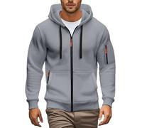 Sweat à capuche zippé pour hommes avec poches, manches longues, bord côtelé, coupe ajustée, décontracté, Cendré clair, L