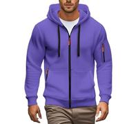 Sweat à capuche zippé pour hommes avec poches, manches longues, bord côtelé, coupe ajustée, décontracté, violet, L