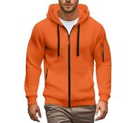 Sweat à capuche zippé pour hommes avec poches, manches longues, bord côtelé, coupe ajustée, décontracté, Orange, XXL